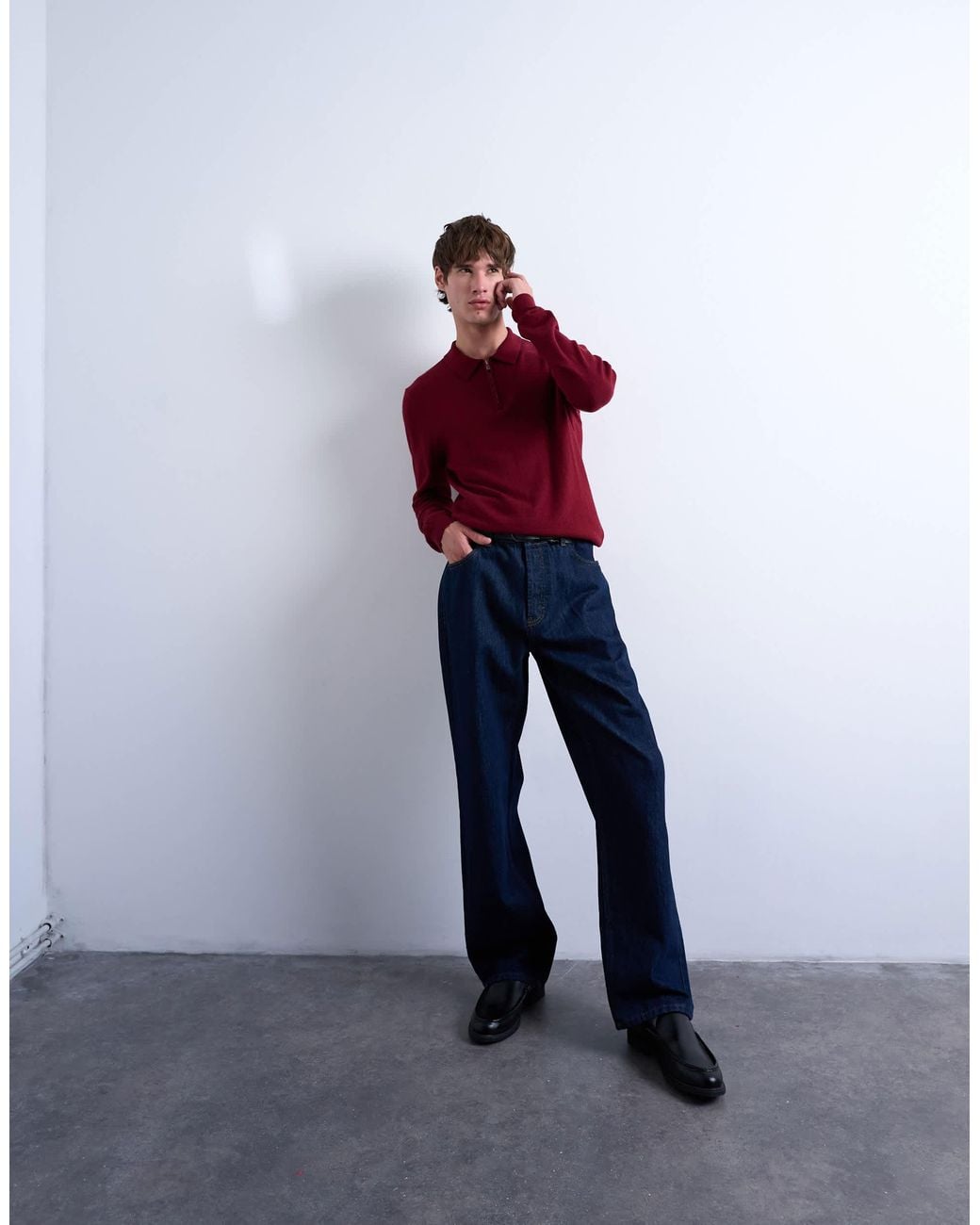 Topman Red Essential Knitted Zip Polo for men