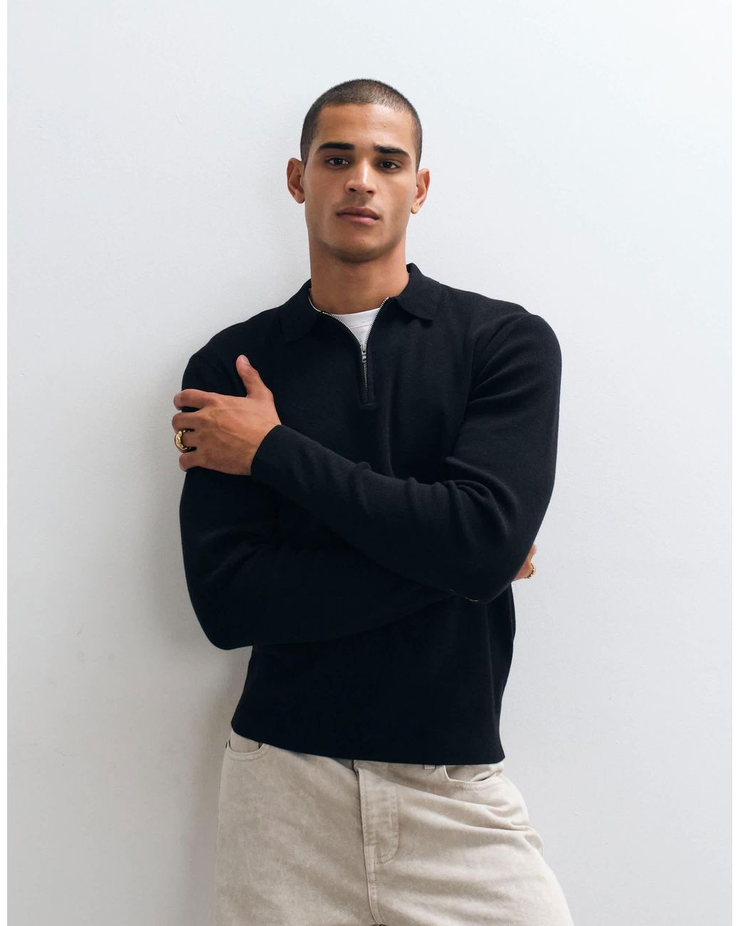 ASOS Blue Essential Knit Lightweight Zip Polo for men