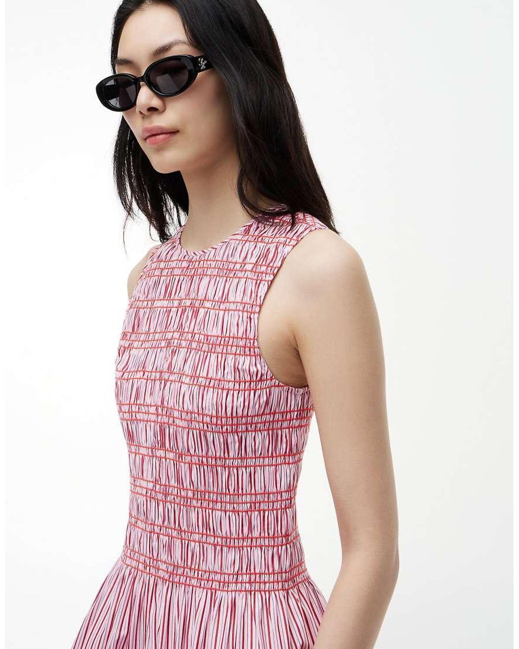 Tommy Hilfiger Pink Stripe Smock Sleeveless Fit And Flare Maxi Dress