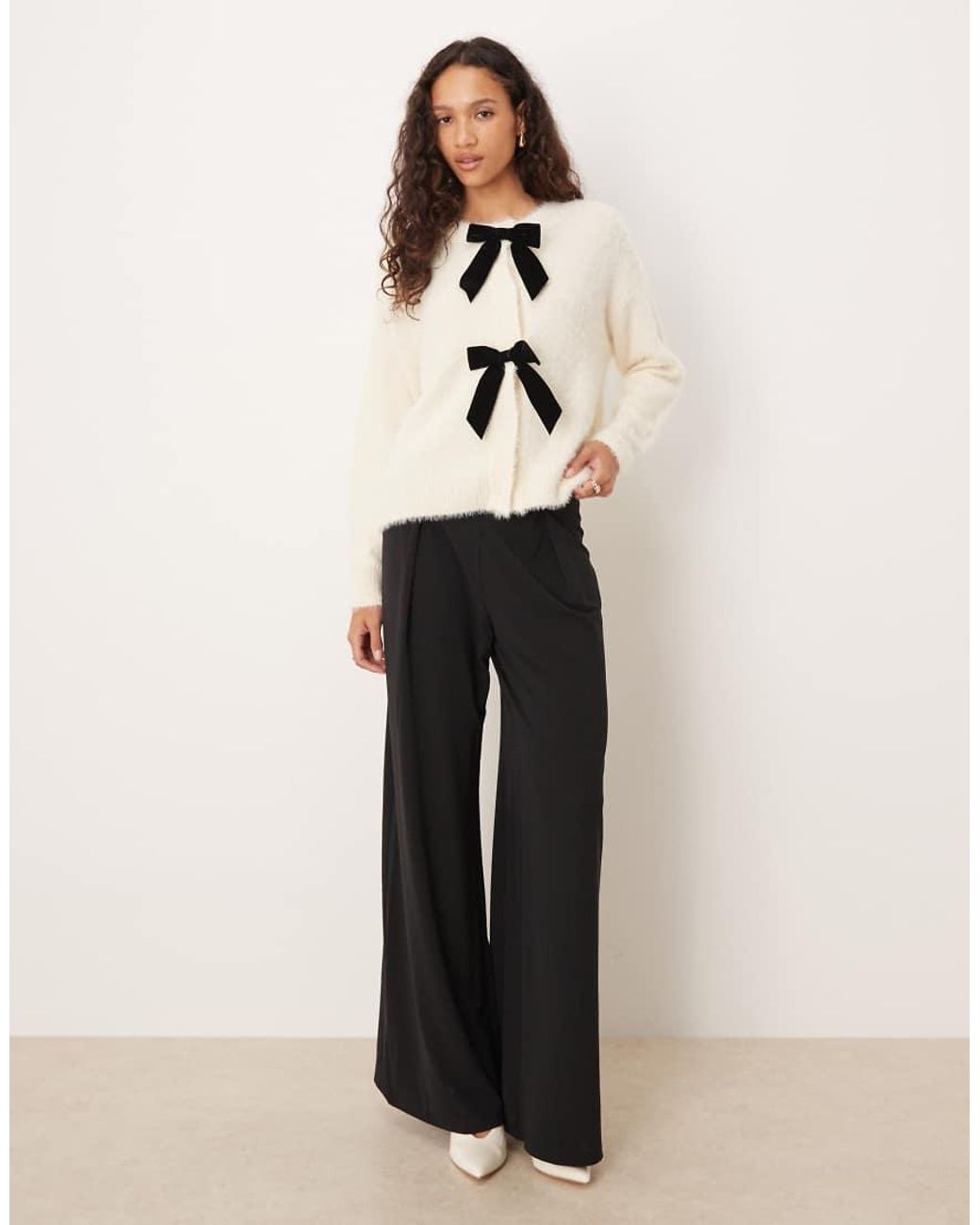 Lovedrobe Natural Velvet Bow Eyelash Knit Cardigan
