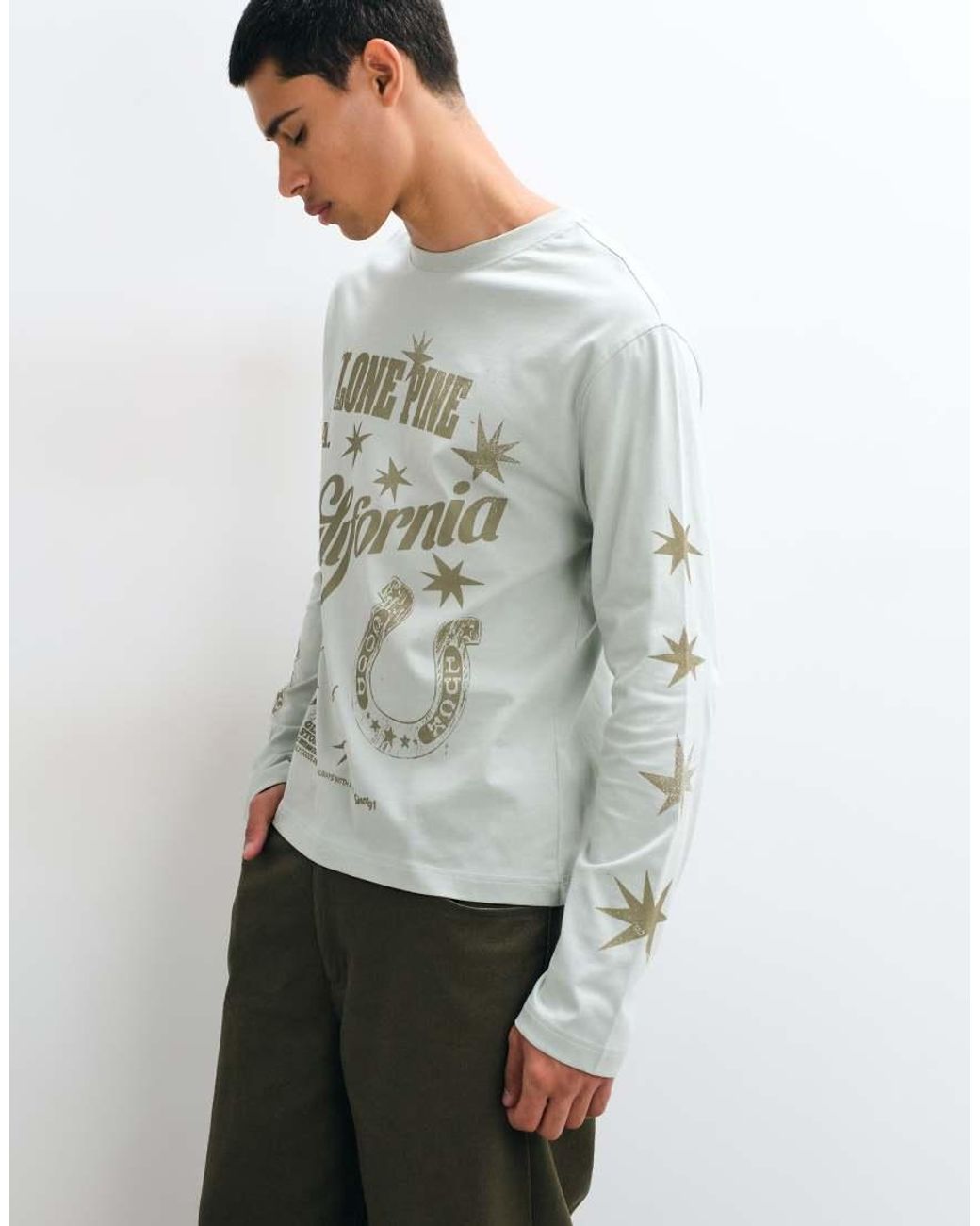 ASOS Gray Boxy Relaxed Long Sleeve T-shirt With Graphic for men