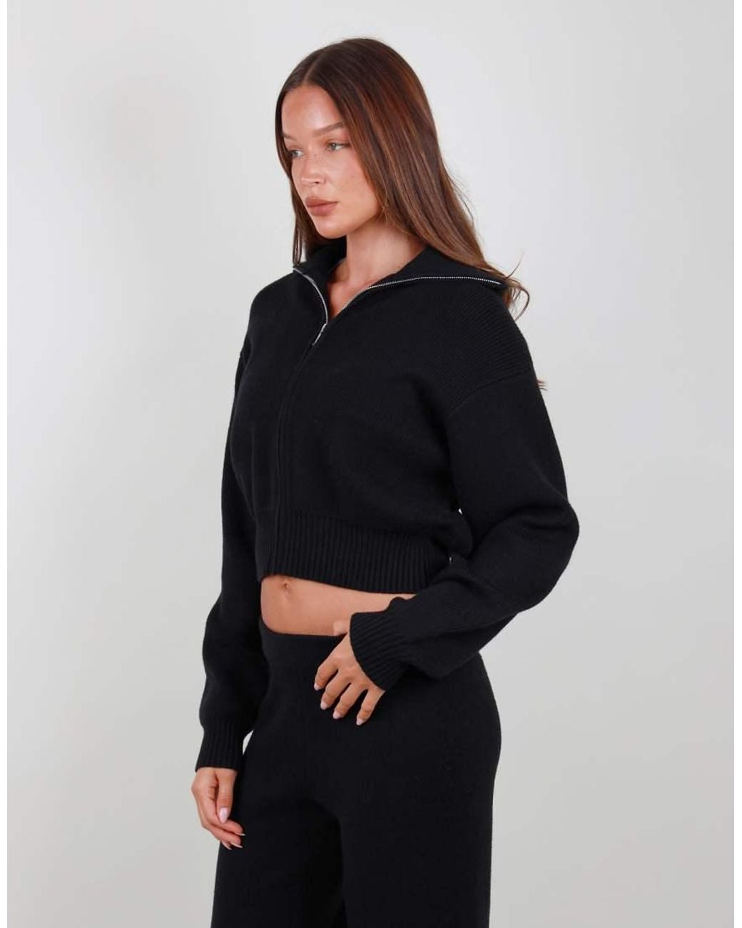SIMMI Black Collared Knit Zip Up Sweater