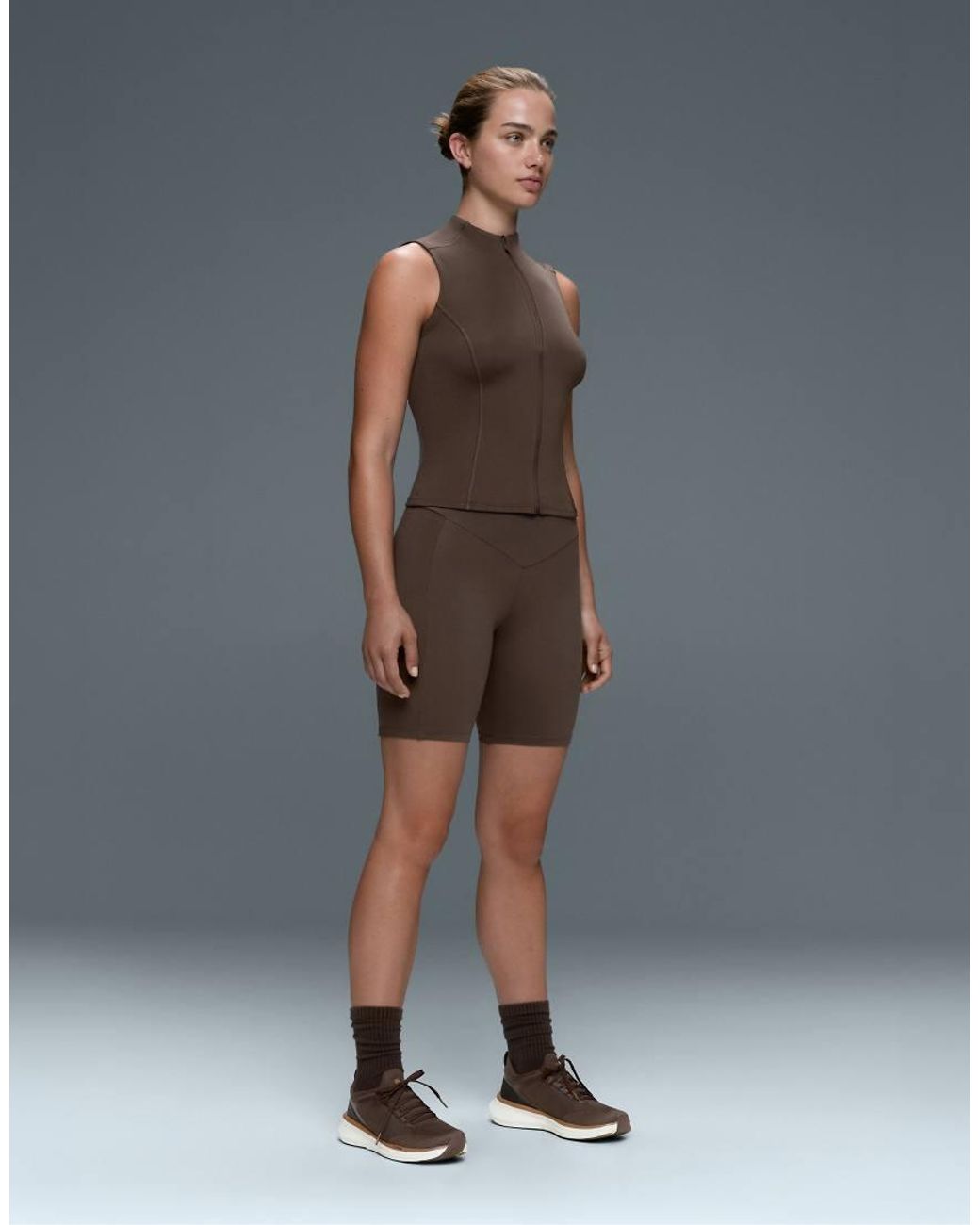 Oysho Brown Sleeveless Zip T-shirt