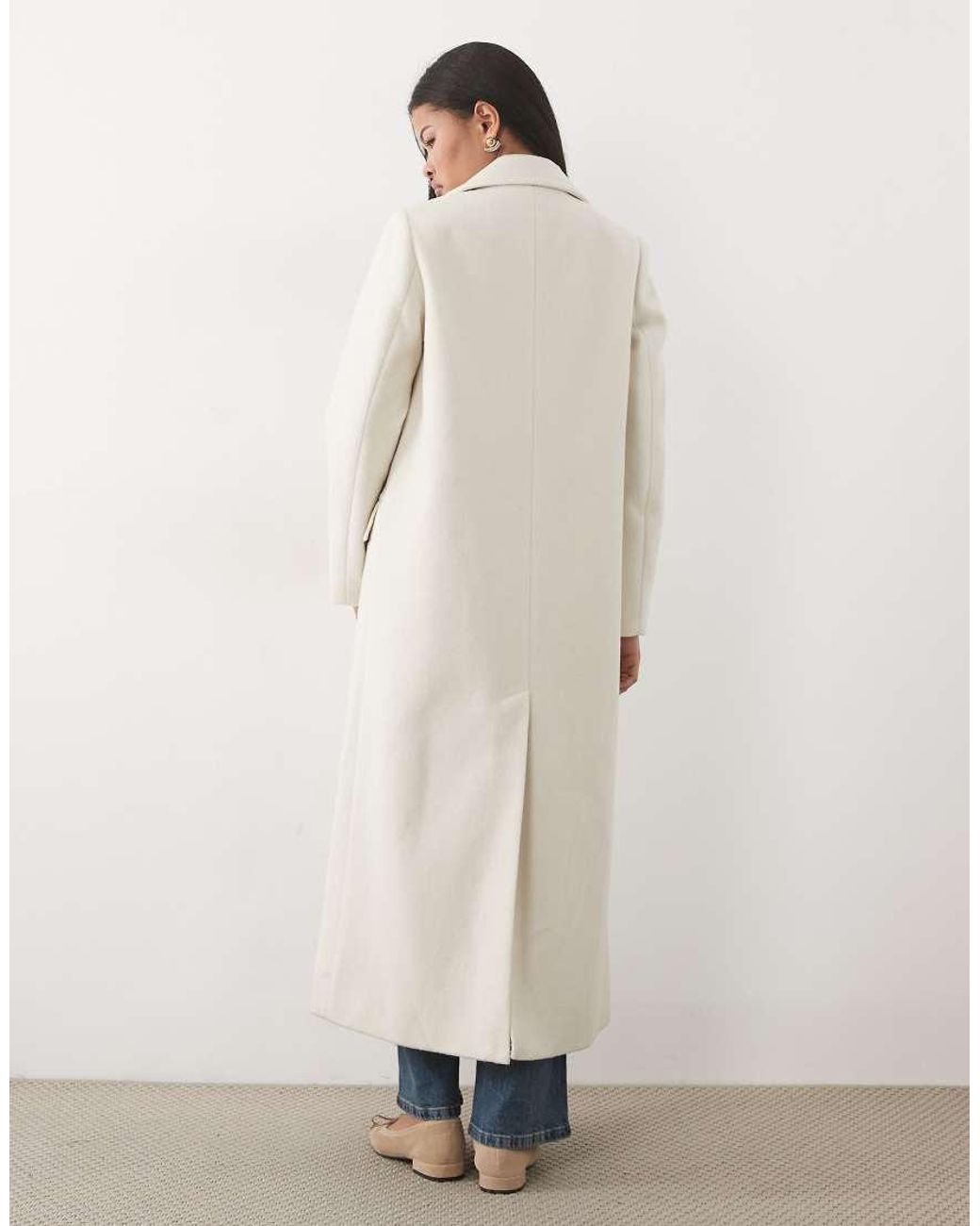 4th & Reckless Natural Petite Wool Look Double Breasted Longline Structured Formal Coat