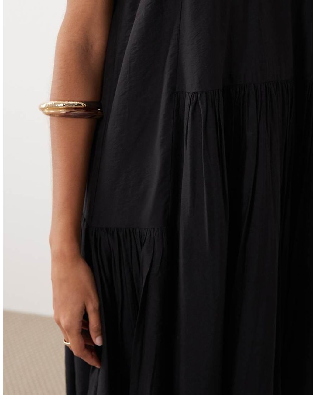 ASOS Black Scoop Neck Tiered Maxi Dress