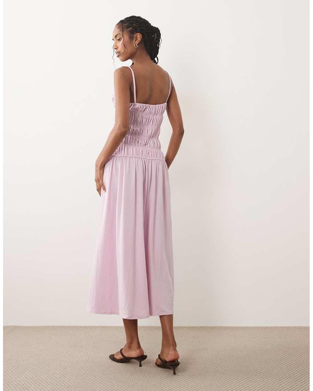 Mango Pink Ruched Drop Waist Maxi Dress