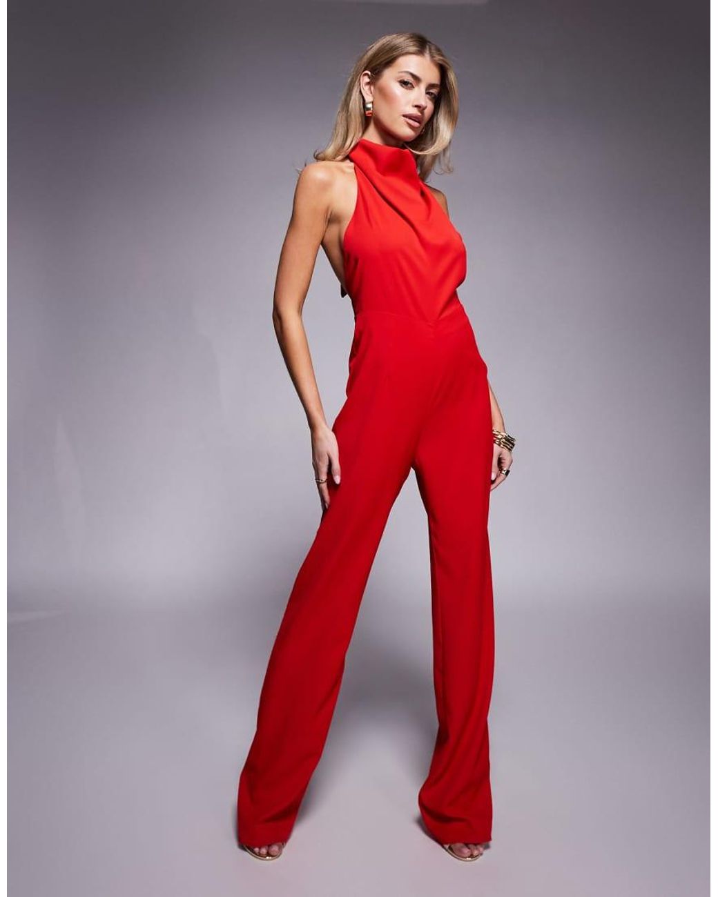 Vesper Red Halterneck Wide Leg Jumpsuit