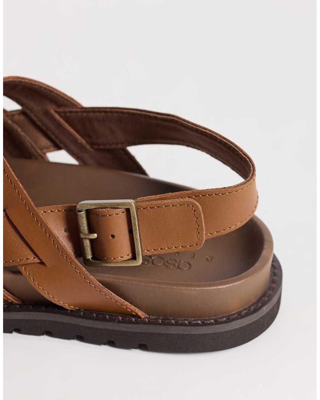 ASOS Brown Cross Over Strap Sandals With Buckle for men