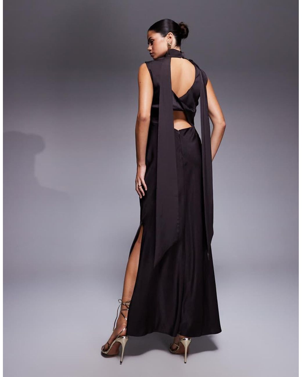 ASOS Blue Satin Cowl Neck Midi Dress With Scarf Neck Ties And Twist Back