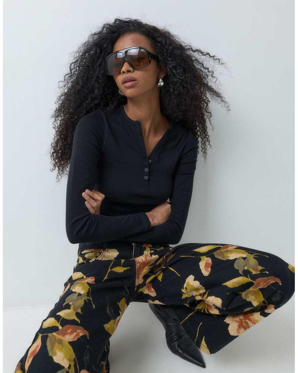 ASOS Blue Printed Barrel Leg Trouser