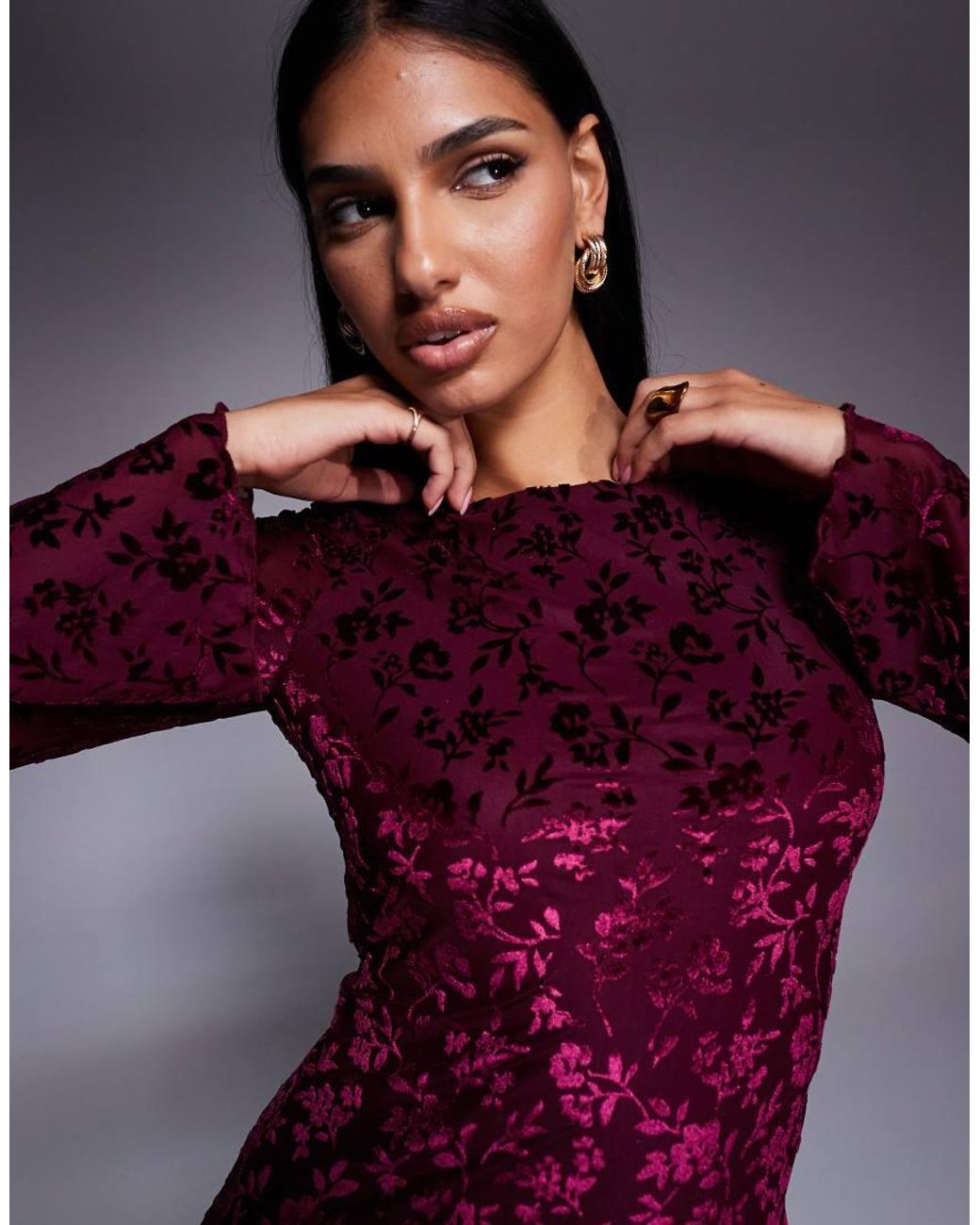 New Look Purple Flocked Mini Dress