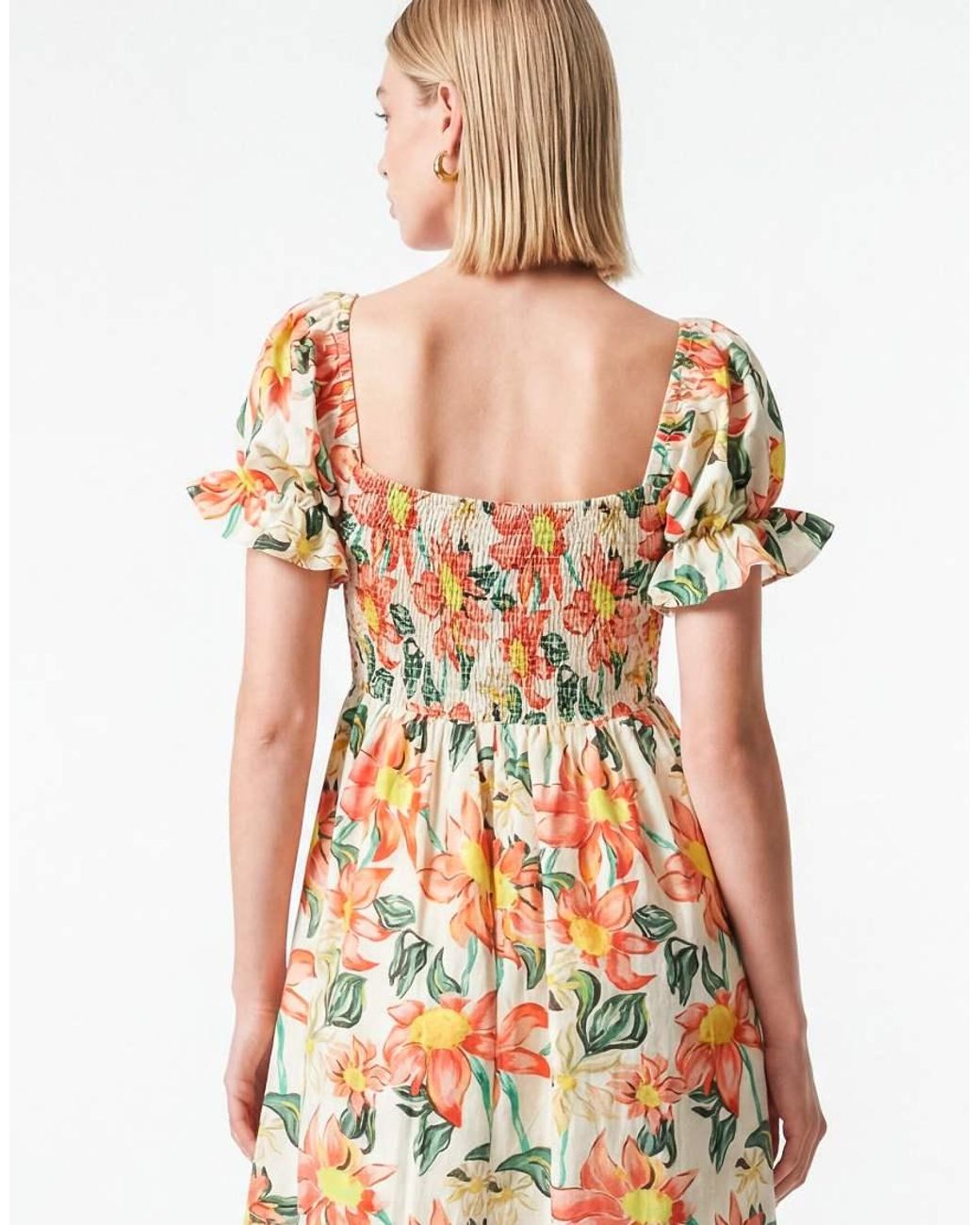 Lovedrobe Metallic Floral Print Short Sleeve Shirred Midaxi Dress