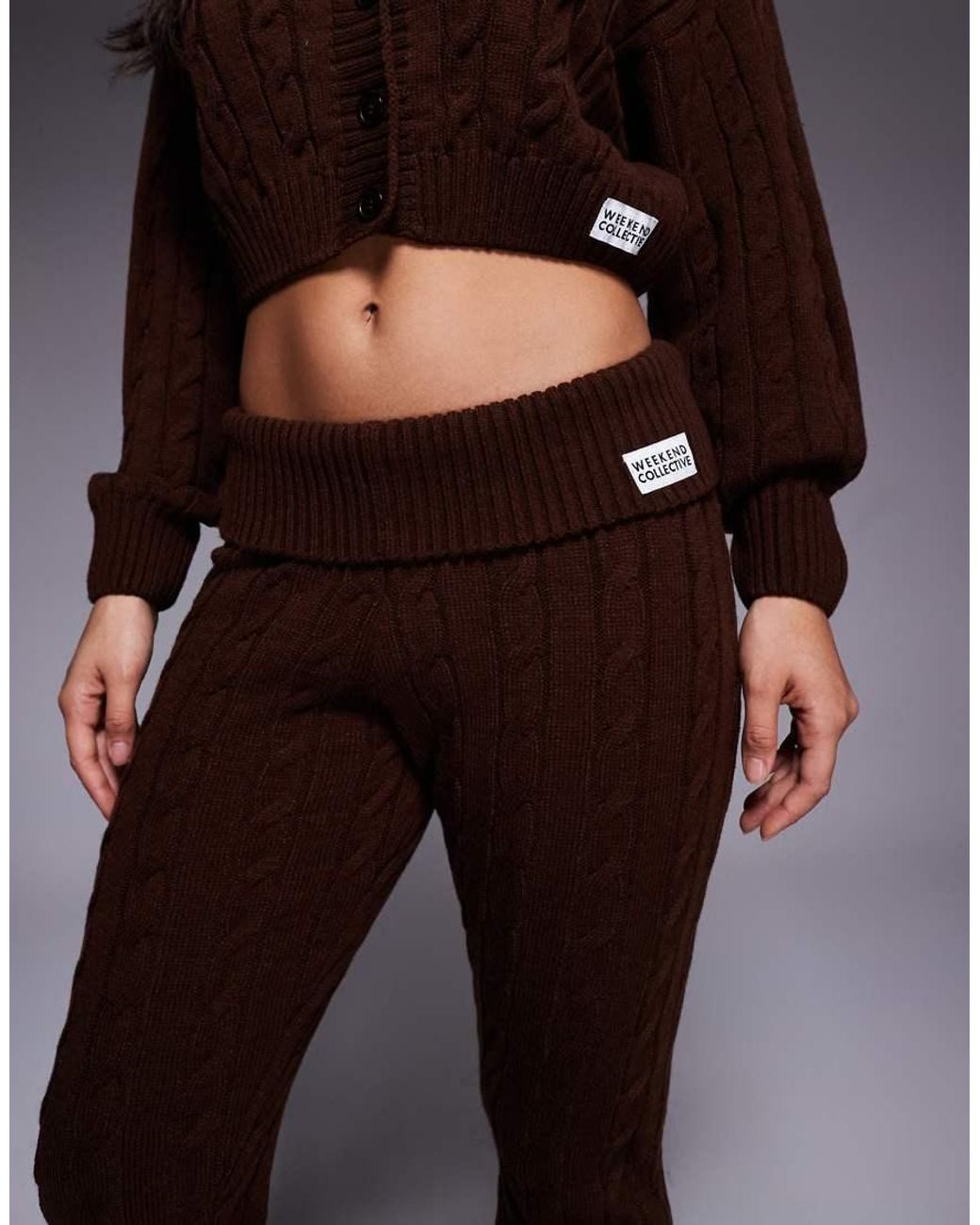 ASOS Brown Weekend Collective Cable Knit Flared Trouser