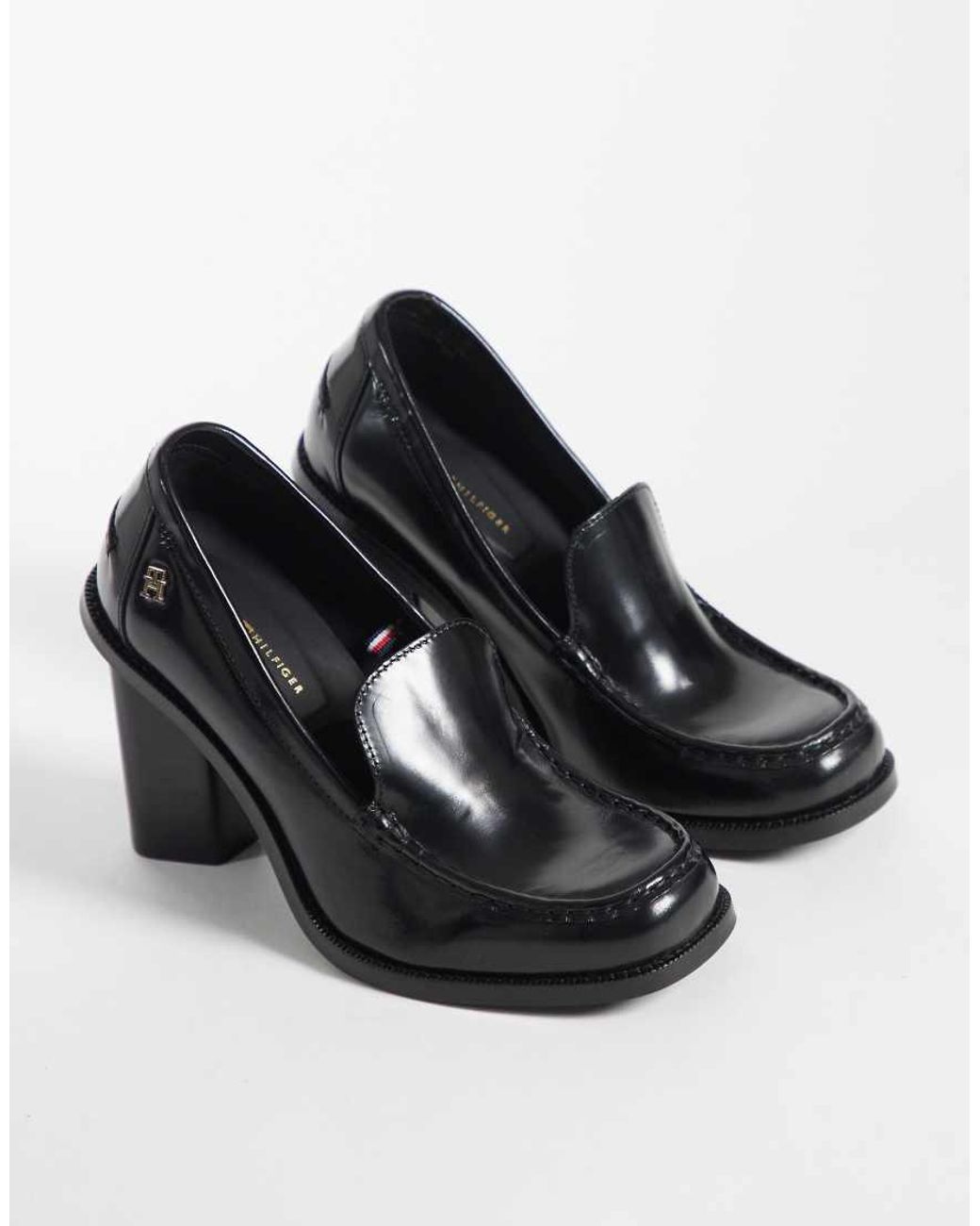 Tommy Hilfiger Black Premium Leather Heeled Loafers