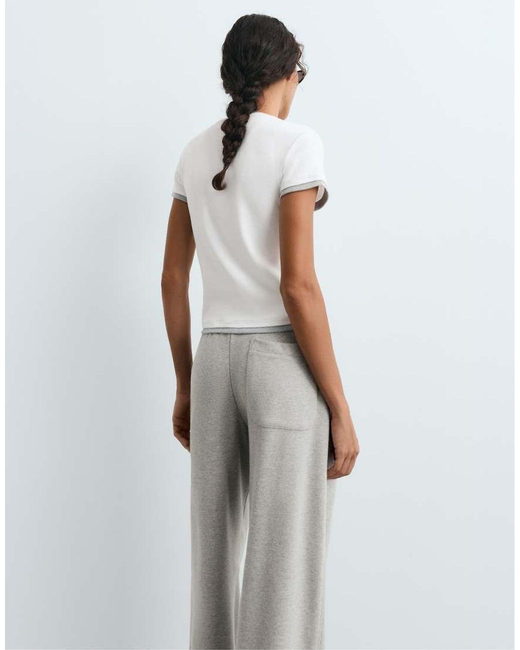 Oysho White Cotton Blend Double Rib Effect Short Sleeve T-Shirt