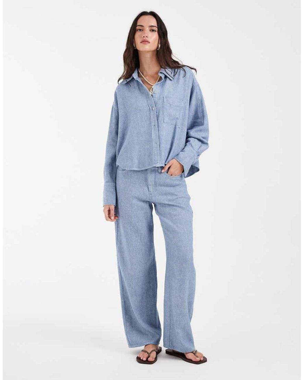 Gap Blue Twill Linen Mix Shirt