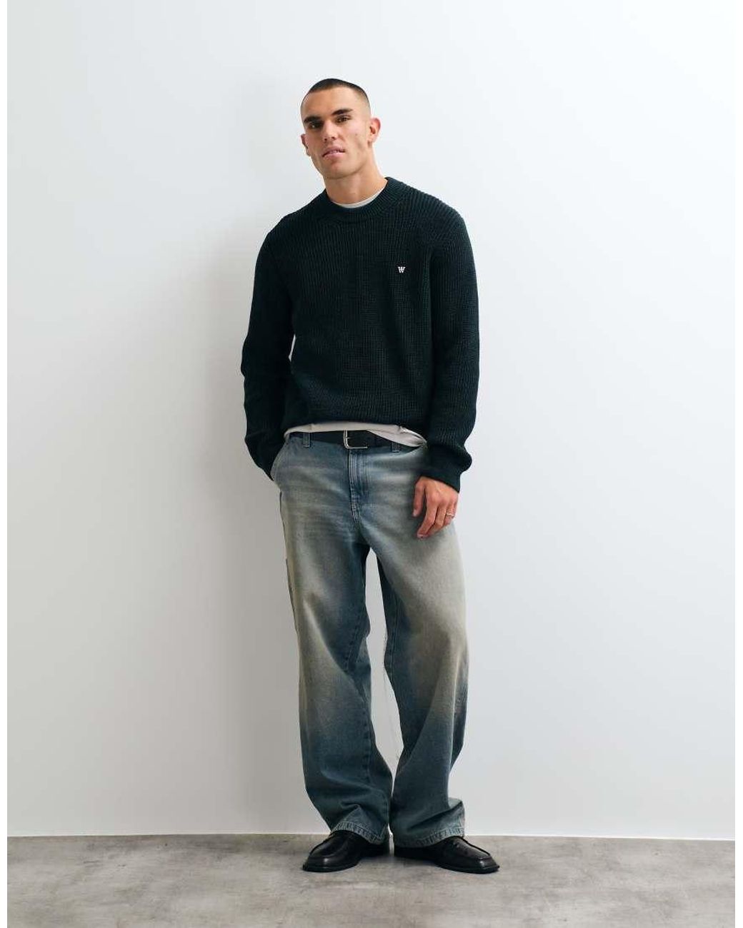 DOUBLE A by WOOD WOOD Blue 100% Cotton Halum Knit Jumper for men