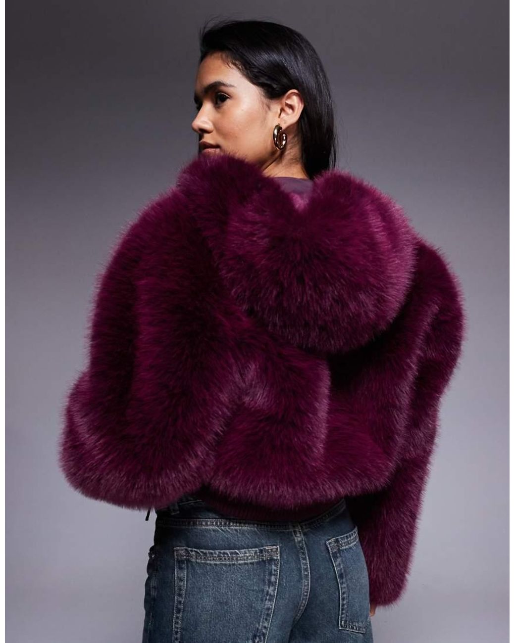 ASOS Purple Weekend Collective Faux Fur Cropped Coat