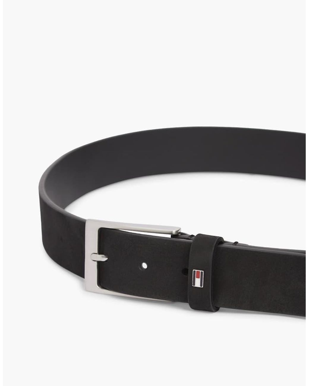 Tommy Hilfiger Black Leather Enamel Flag Rectangular Buckle Belt for men