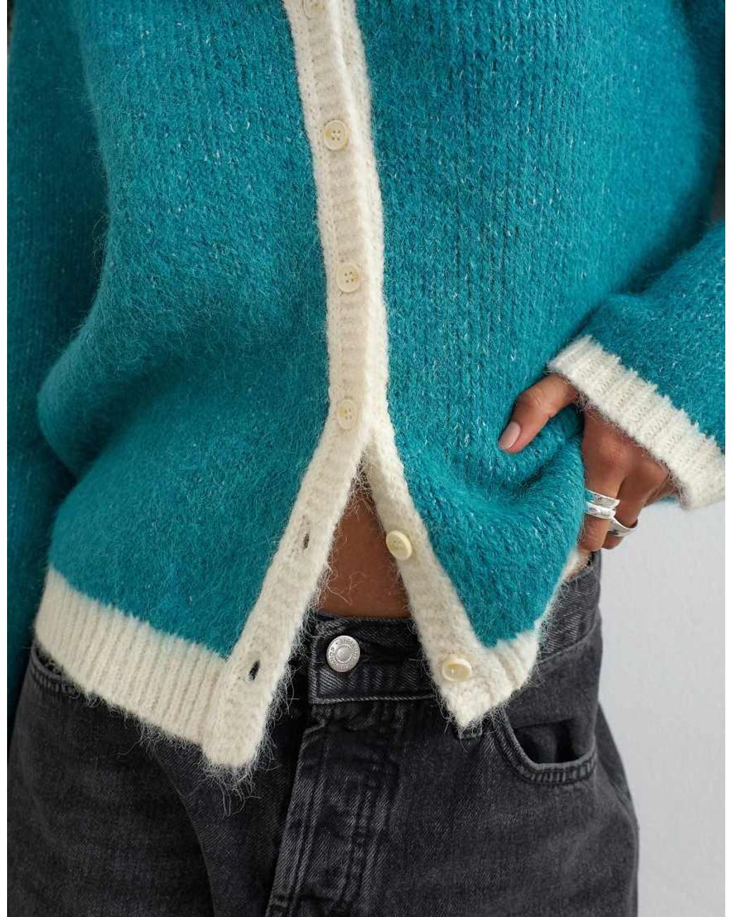 TOPSHOP Blue Knitted Fluffy Eyelash Cardigan