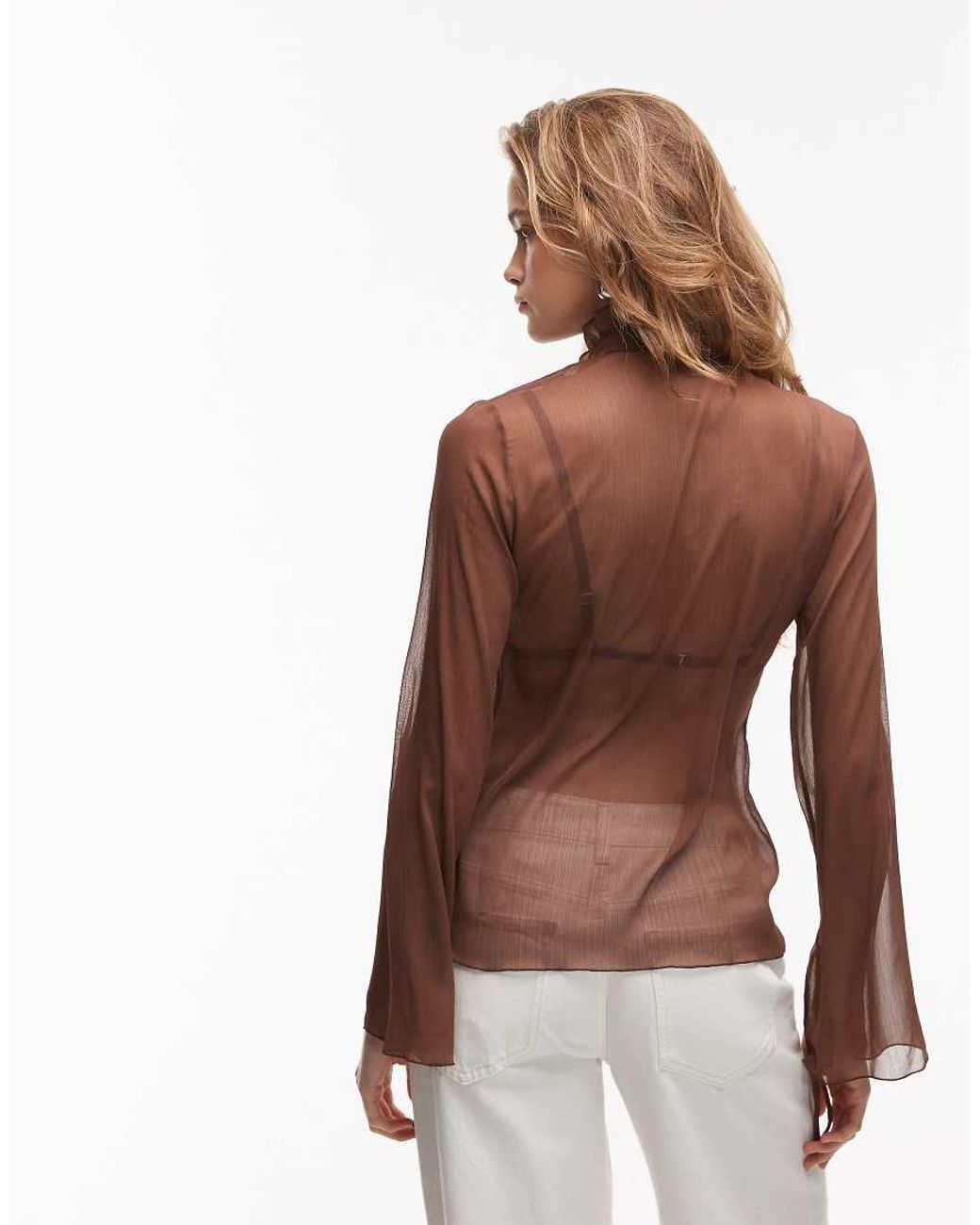 ASOS Brown Crinkle Chiffon Fitted Shirt