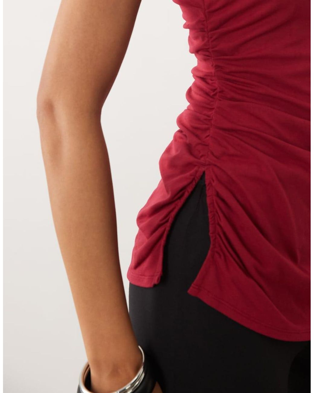 Oh Polly Red Modal Bandeau Long Line Split Hem Top