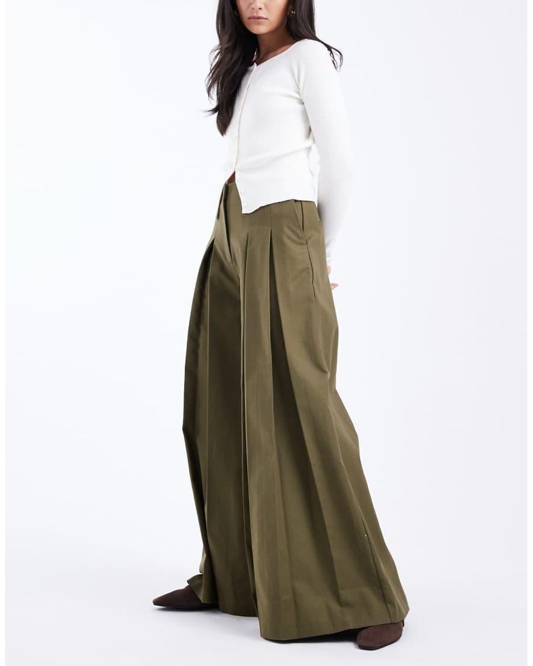 ASOS Green Tailored Pleated Wide Leg Trousers