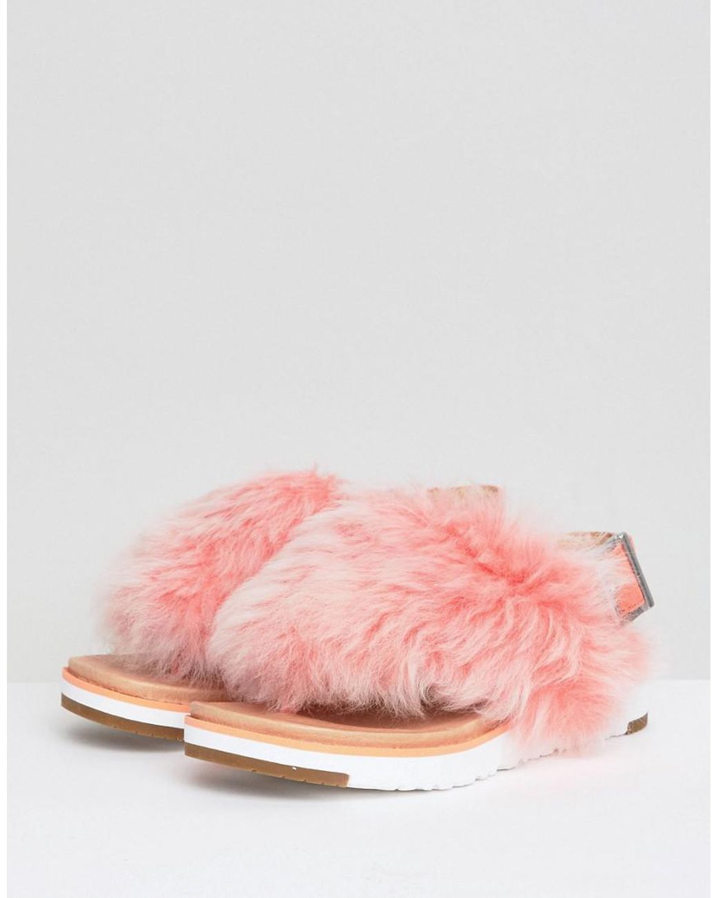 UGG Holly Fluffy Buckle Back Flat Sandals in Pink | Lyst