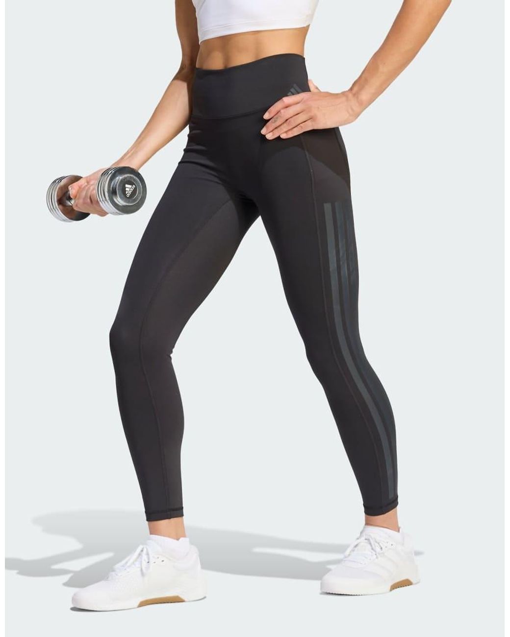 Adidas Originals White Adidas Training Optime 7/8 Leggings With 3 Stripe