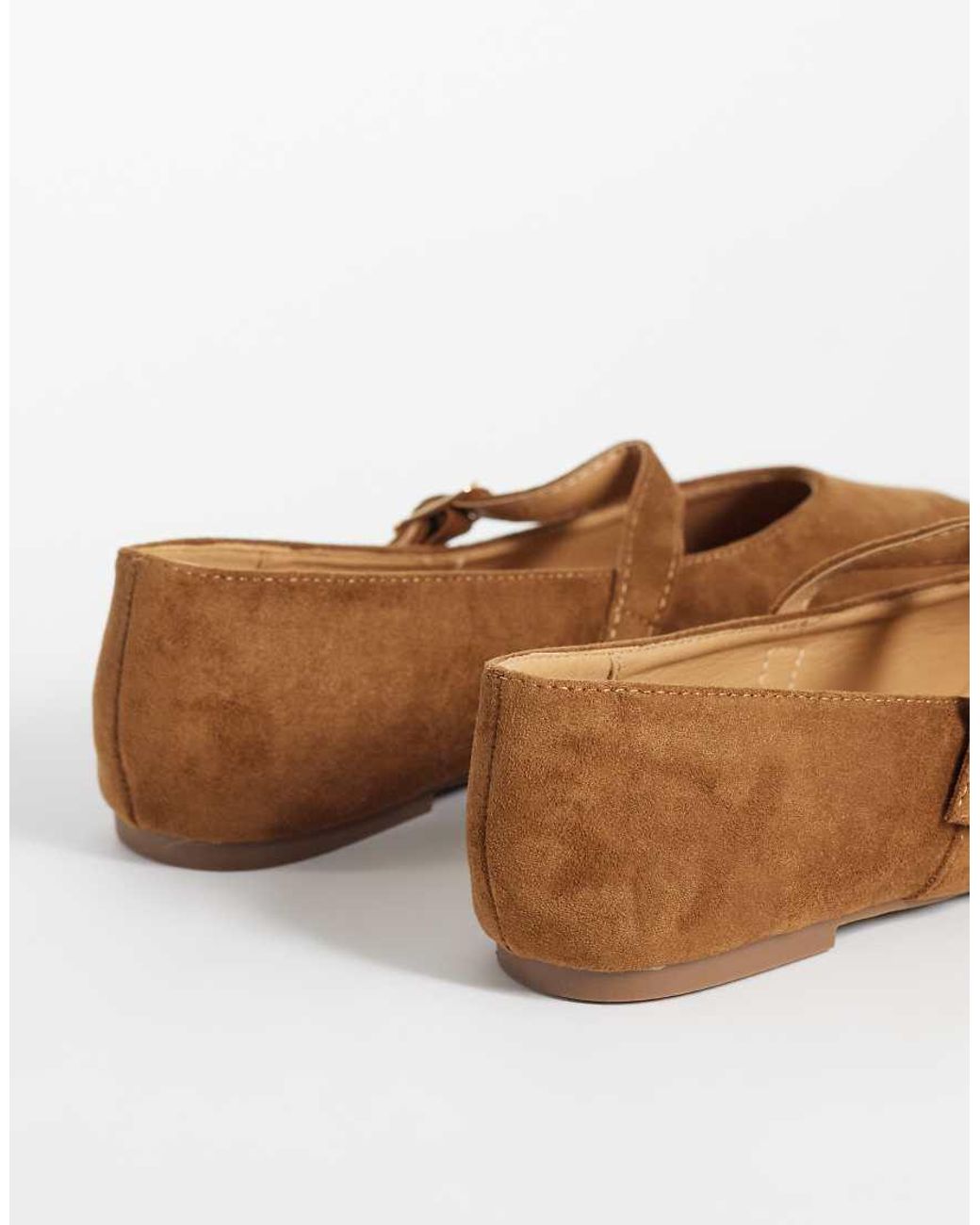SEQWL Wide Fit Brown Iris Faux Suede High Vamp Ballet Flats