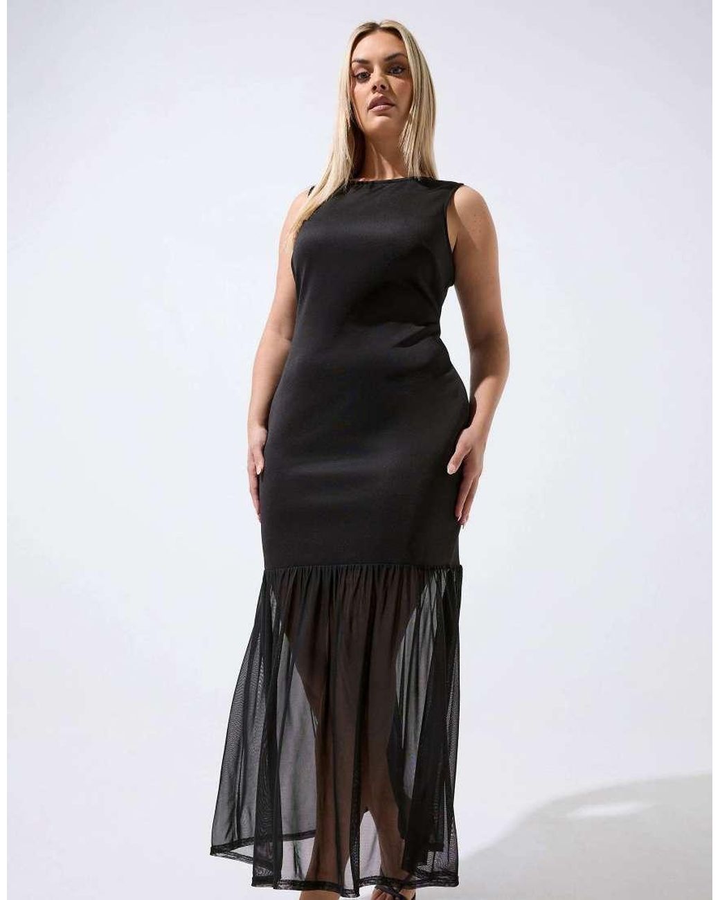 Yours Clothing Black Mesh Trim Maxi Dress