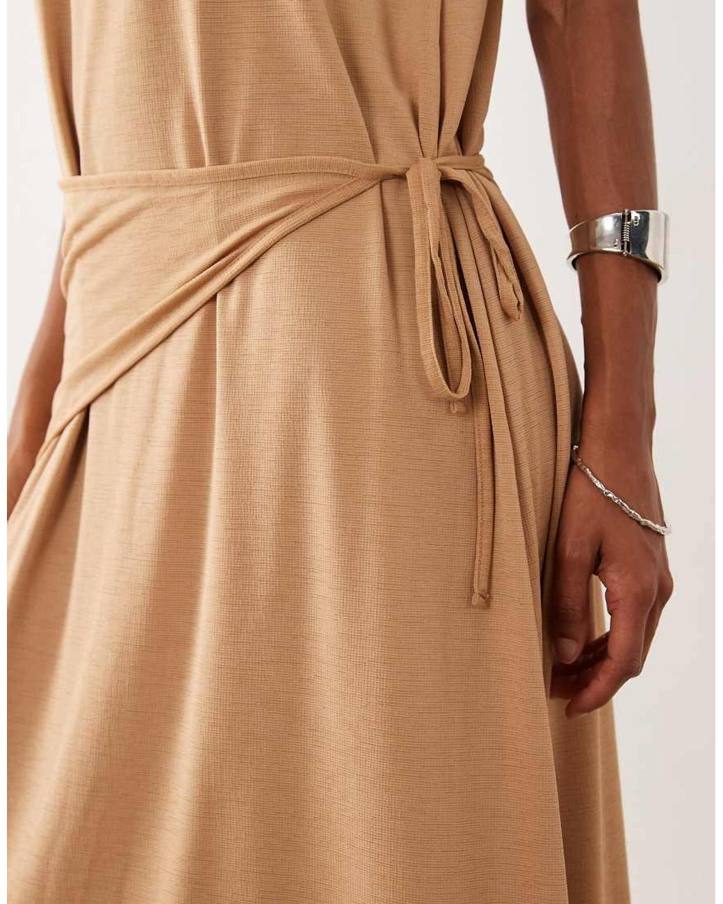 ASOS Natural Textured Jersey Wrap Scarf Detail Maxi Dress