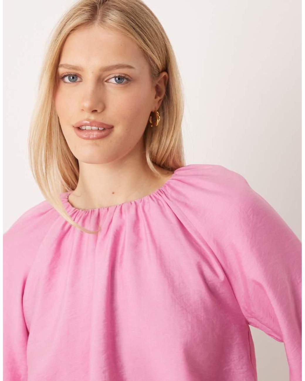 Y.A.S Pink Blouson Volume Sleeve Woven Top