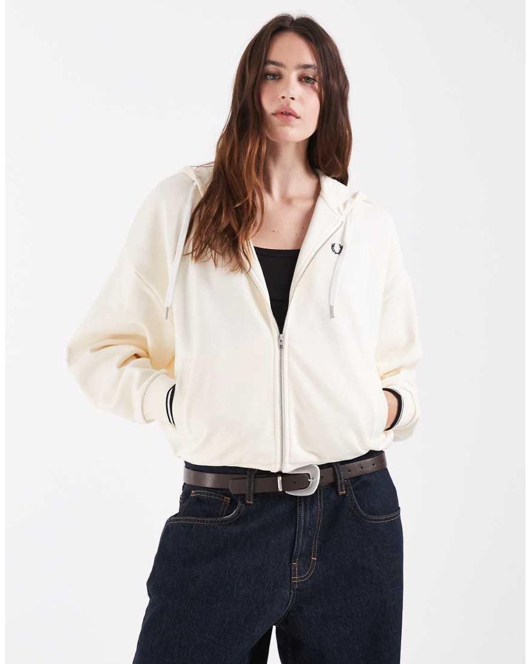 Fred Perry Natural Zip Through Tipped Logo Hoodie