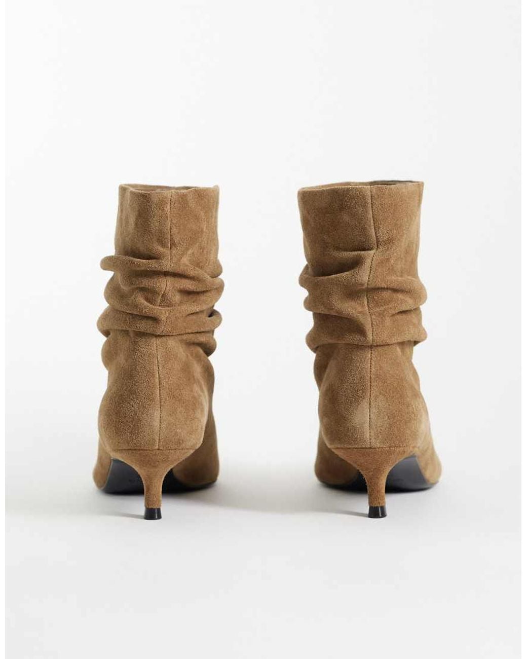 Mango Brown 100% Leather Suede Slouch Kitten Heeled Boot