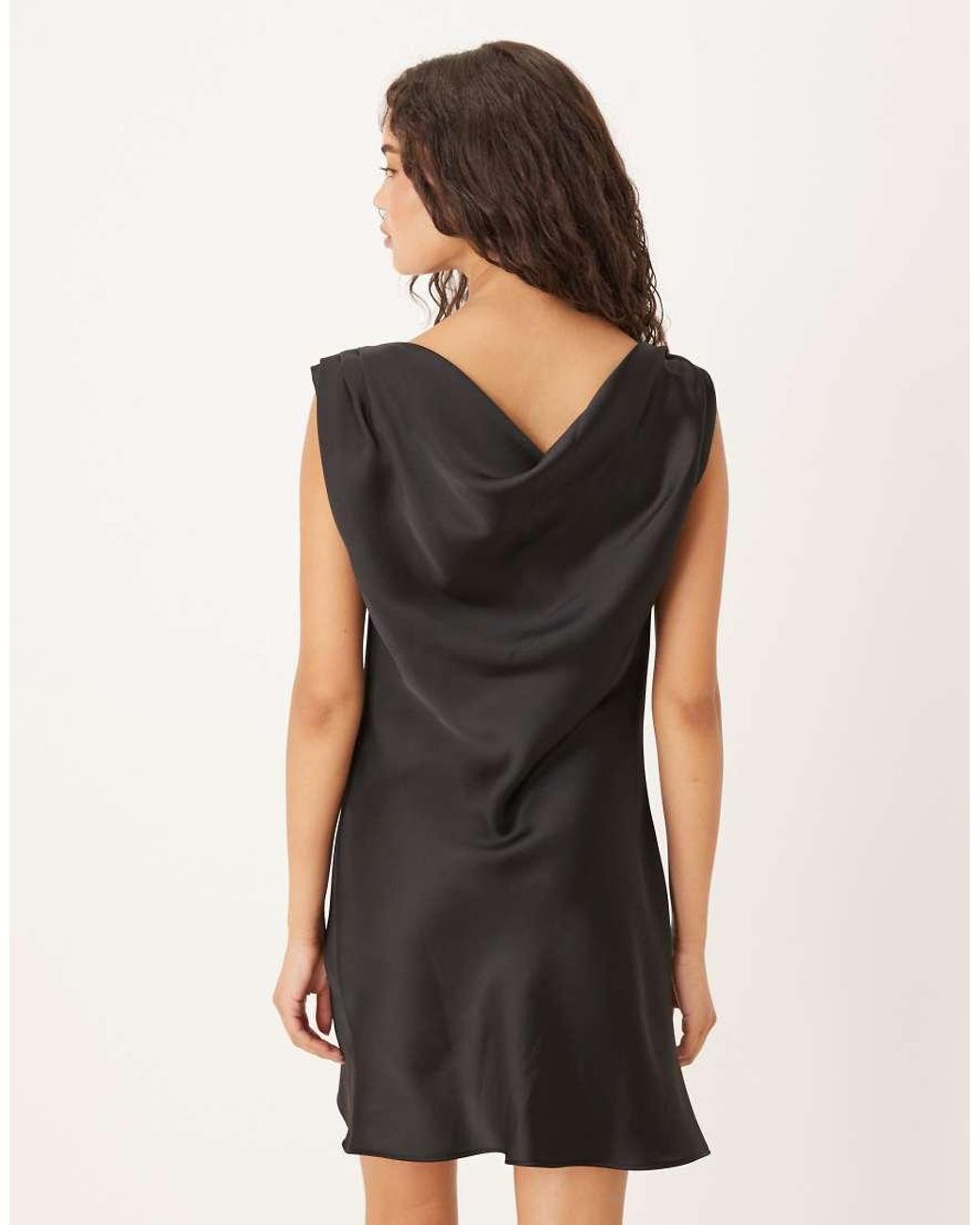 ASOS Black Satin Drape One Shoulder Mini Dress