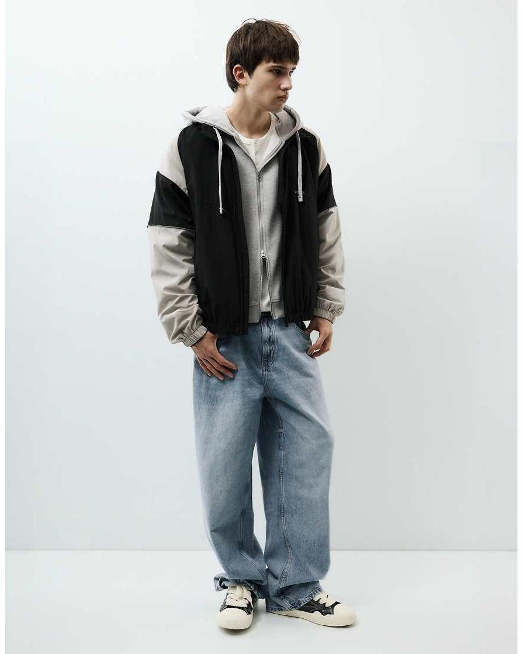 Pull&Bear Black Stwd Panelled Tracksuit Jacket for men