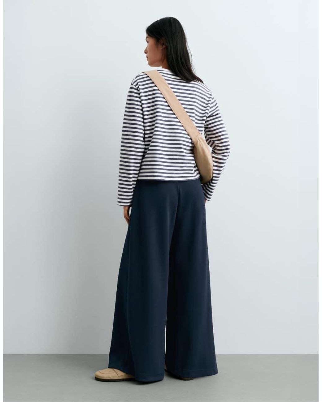 Oysho Blue Wide-Leg Pique Trousers With Cotton