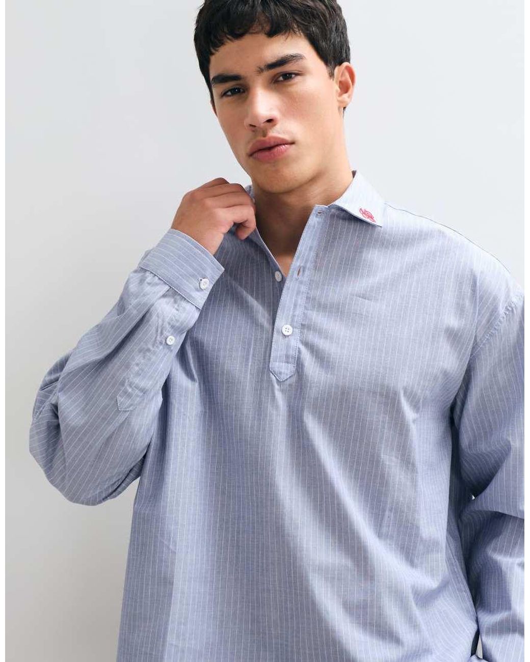 ASOS White Boxy Overhead Stripe Shirt With Collar Embroidery for men