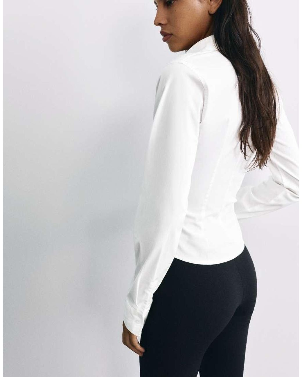 Pull&Bear White Fitted Wide-Cuff Shirt