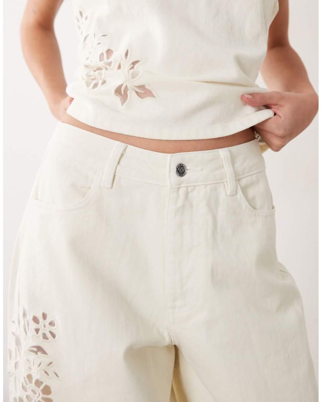 Miss Selfridge Natural Denim Cutwork Jeans