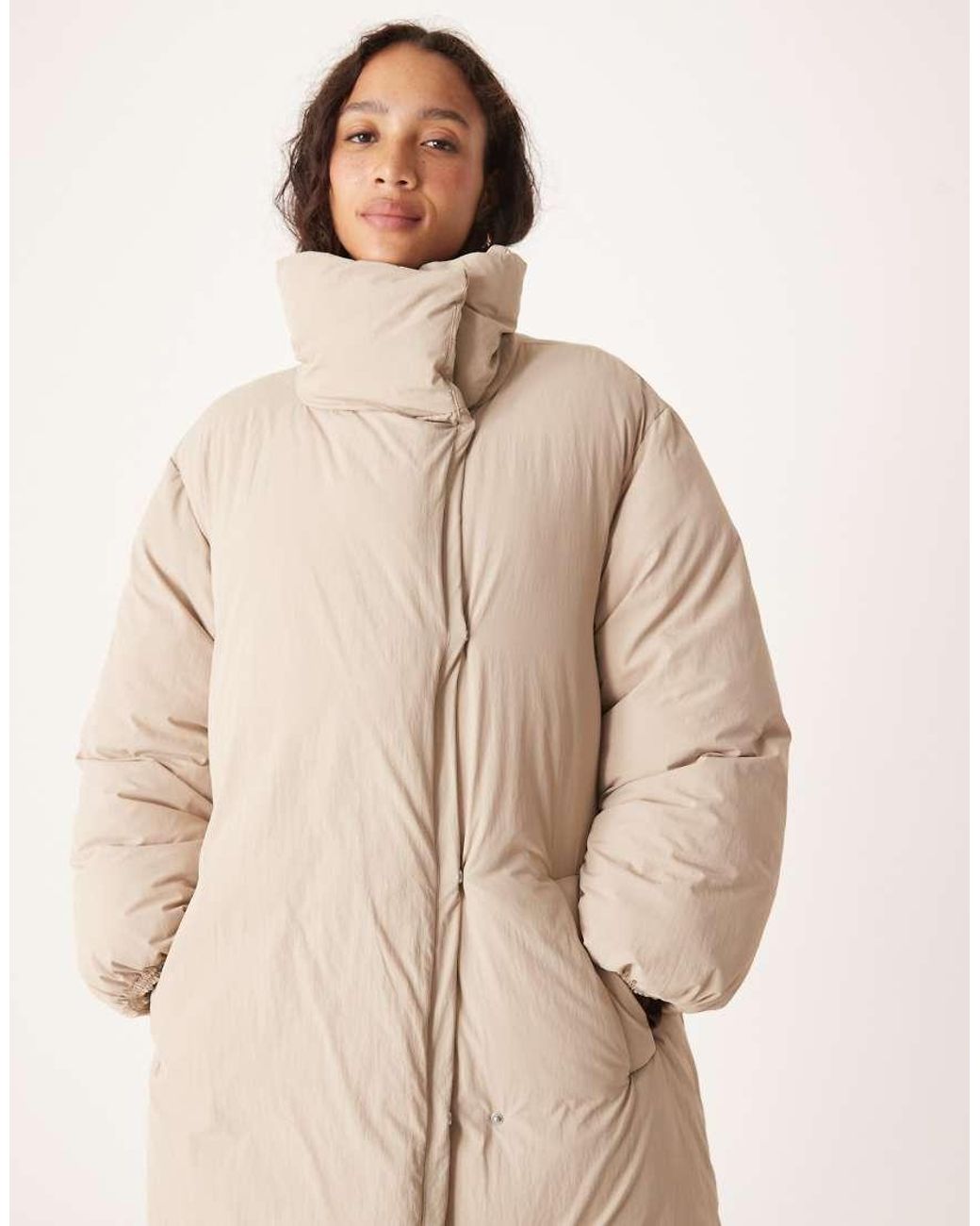 ASOS Natural Funnel Neck Longline Puffer Jacket
