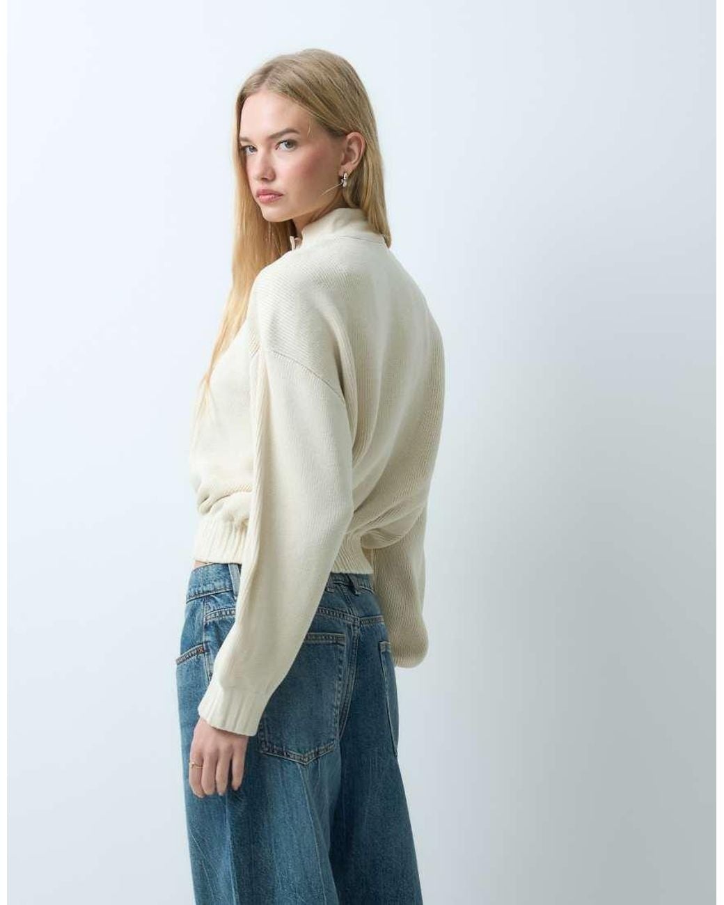 Mango Natural Knitted Funnel Neck Jacket
