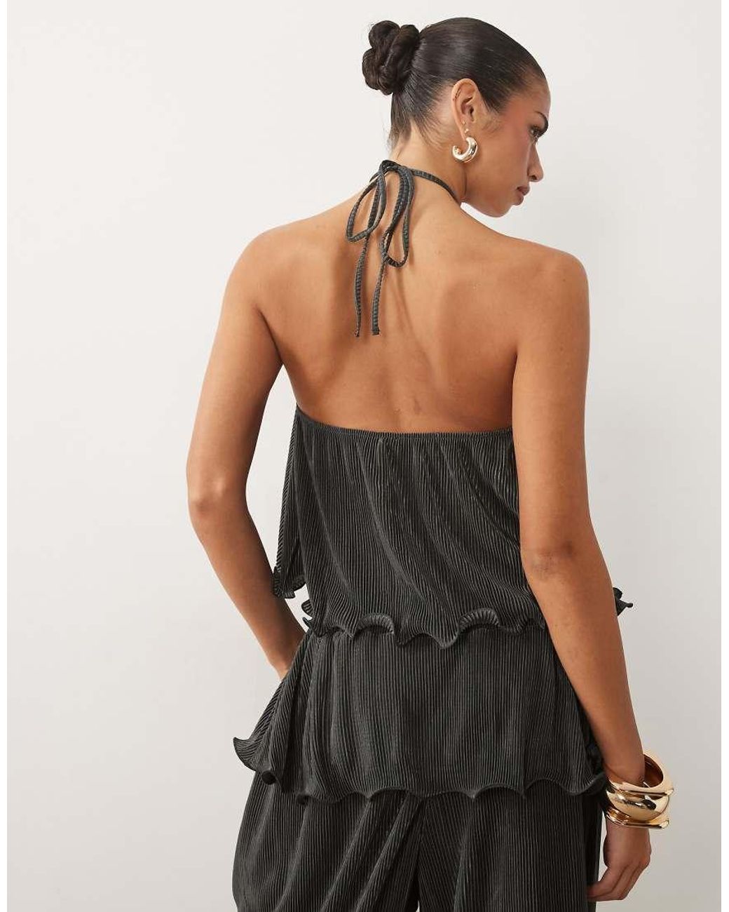 ASOS Gray Plisse Halter Neck Top