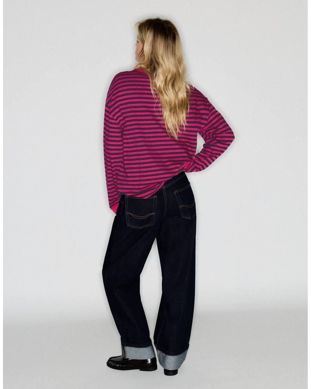 Pull&Bear Purple Long Sleeve Striped T-shirt