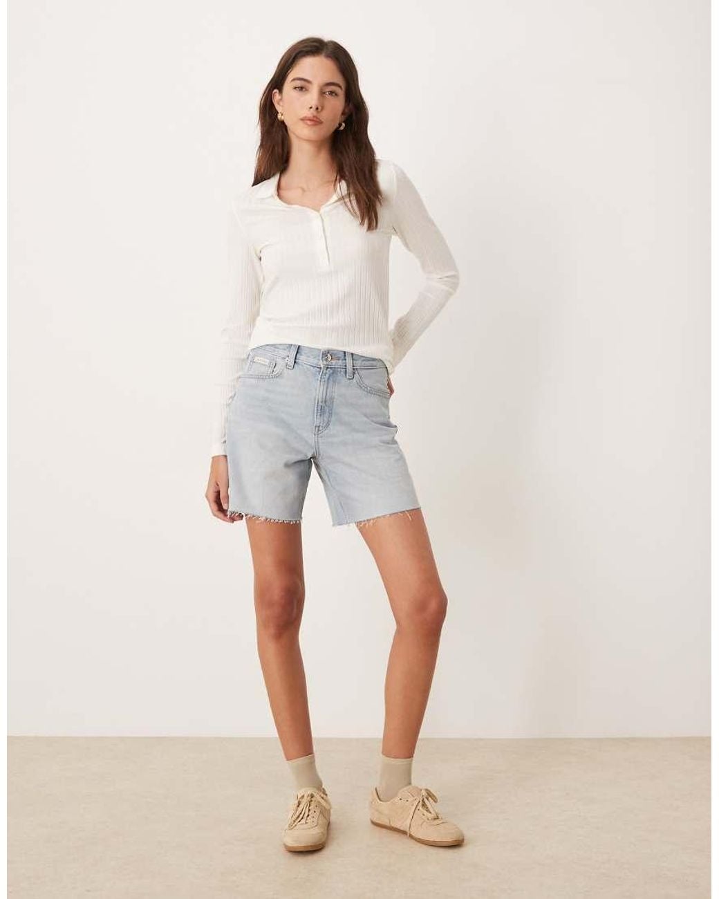 Calvin Klein Gray 90s Denim Mid Length Shorts