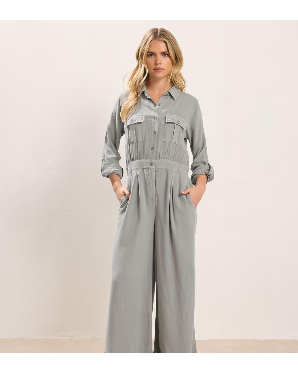 PixieGirl Gray Petite Wide Leg Jumpsuit