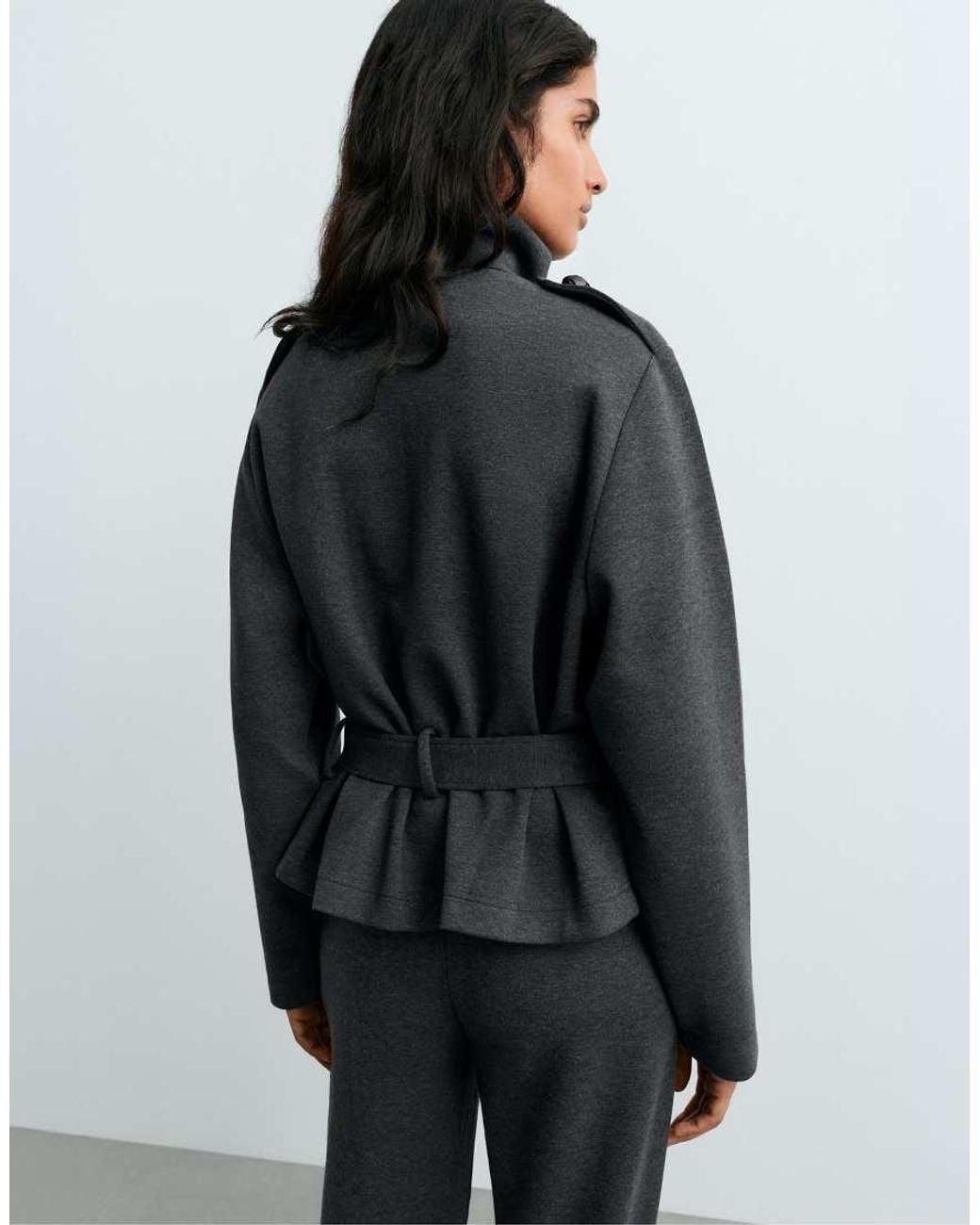 Oysho Black Short Cotton Piqué Jacket With Belt