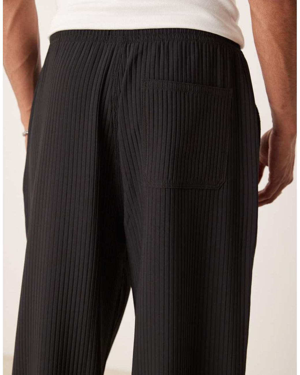 ASOS Natural Co-ord Wide Leg Plisse Trousers for men