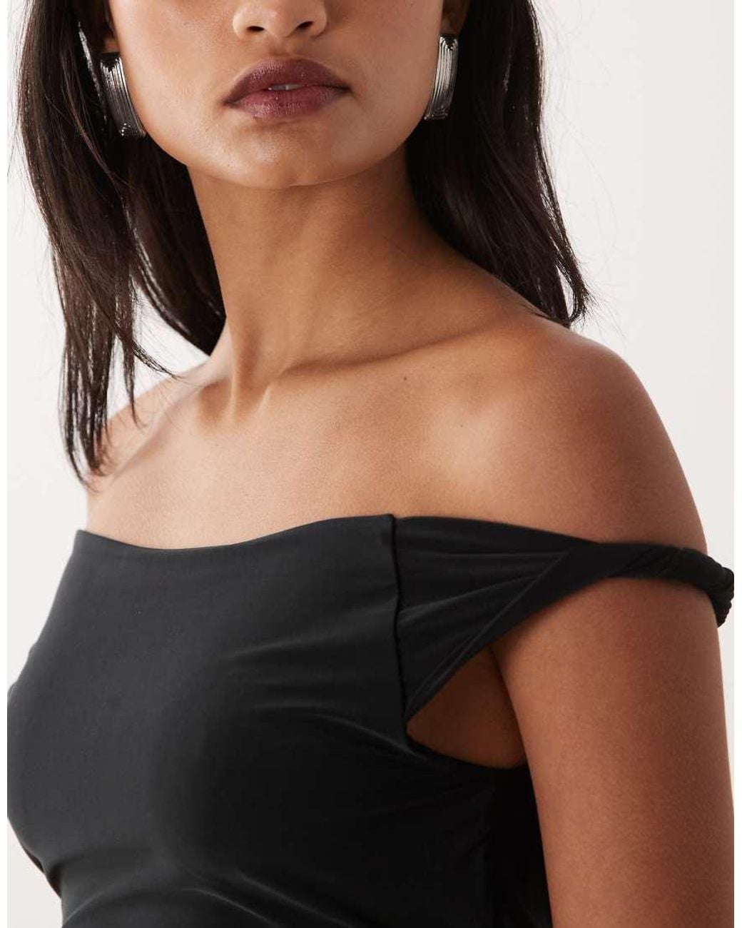 ASOS Black Lace Up Back Twist Shoulder Top